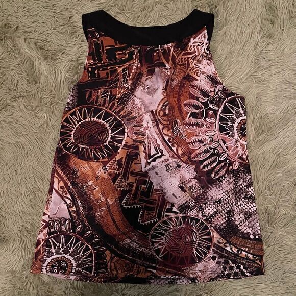 Notations Brown Abstract Multicolor Beaded Neck Tank Top Women’s Size Small - Picture 2 of 3